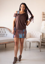 Load image into Gallery viewer, Asymmetrical Off-shoulder Tee, Brown / Dove Blue
