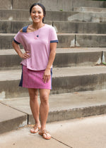 Load image into Gallery viewer, Asymmetrical Off-shoulder Tee, Cameo Pink/Navy
