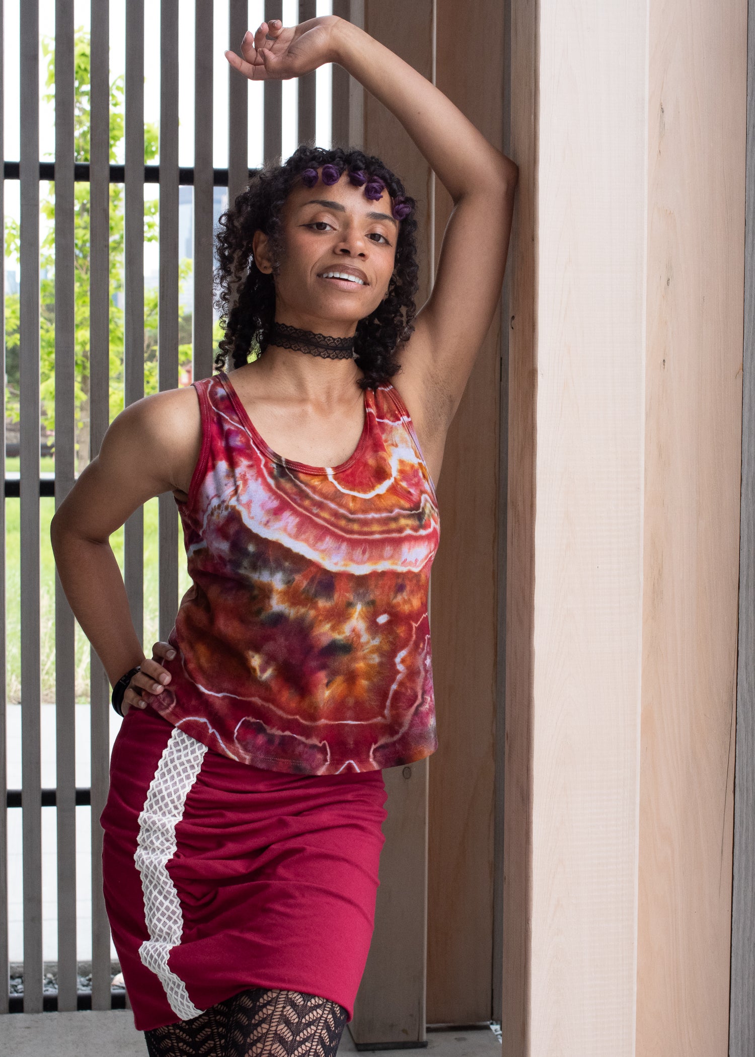 Mad Mir Crop Shelf-bra Tank, red motif