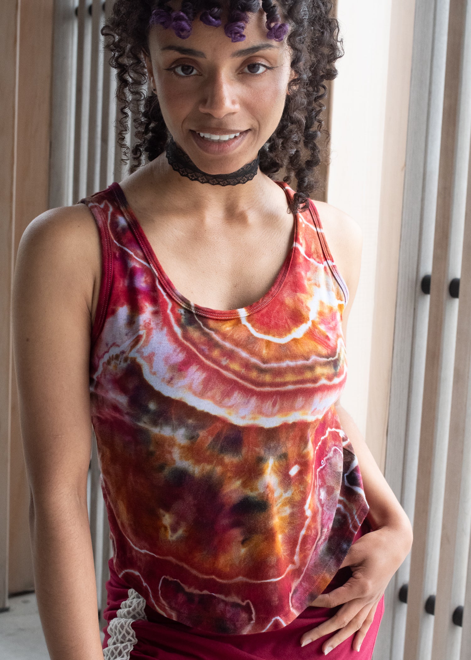 Mad Mir Crop Shelf-bra Tank, red motif
