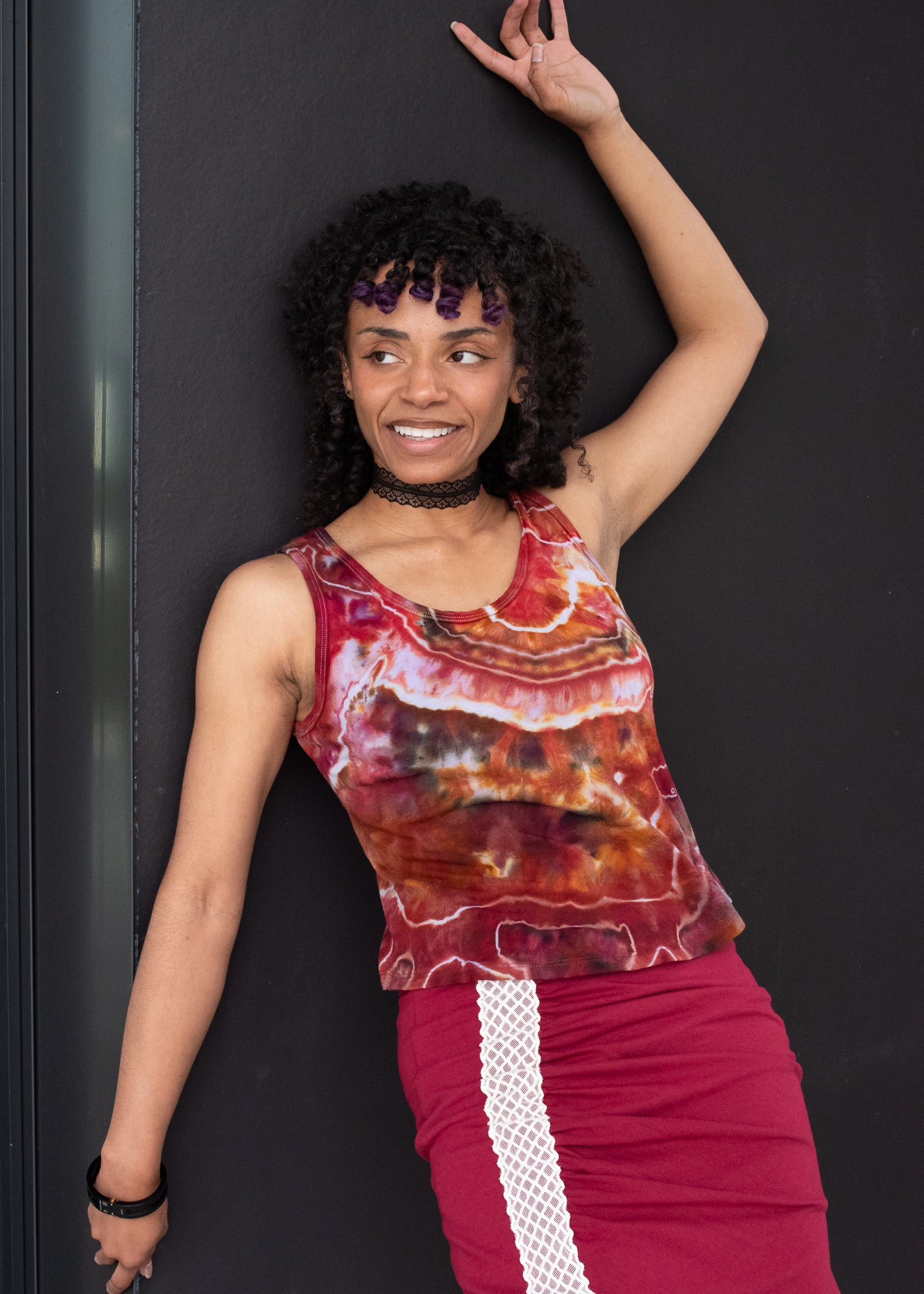 Mad Mir Crop Shelf-bra Tank, red motif