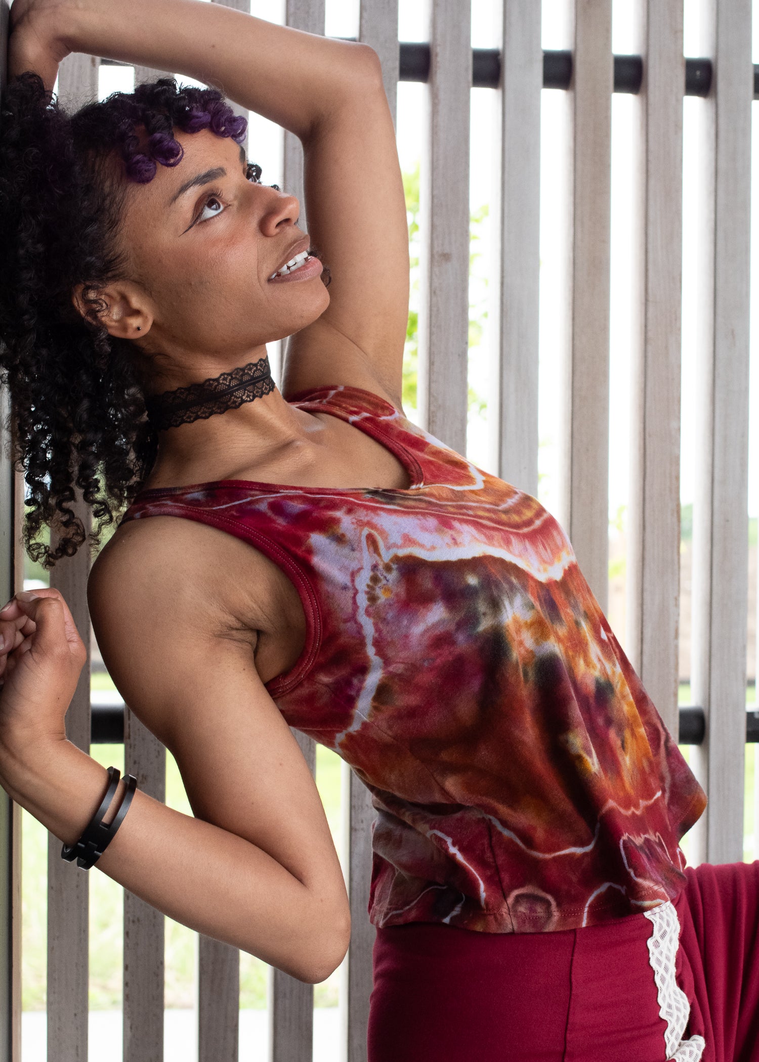 Mad Mir Crop Shelf-bra Tank, red motif